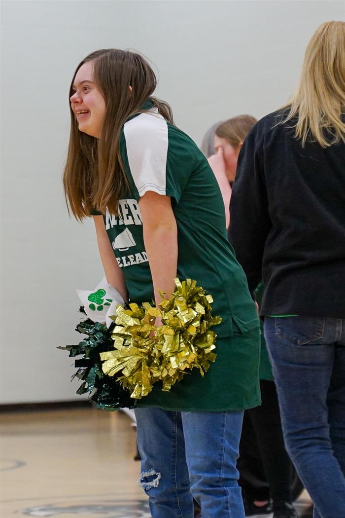 Cheerleaders during the Pathfinder Panthers Basketball game against the Mon Valley Mustangs on Feb. 22, 2024.